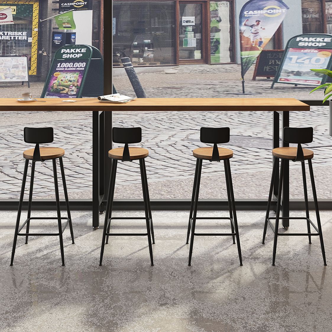 Modern 1/7 Pieces Bar Table Set Rectangle Pine Wood Counter Table with Stools for Shop
