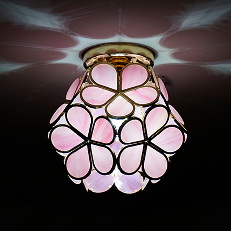 Colonial Style Copper Ceiling Light Geometric Metal Flush Mount Light Fixture