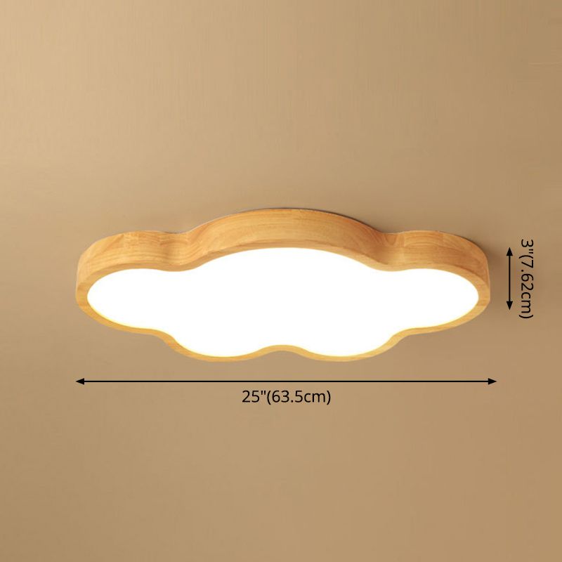 Modern Style Cloud Flush Mount Light Fixture Wooden LED Bedroom Flush Ceiling Light Fixture in Wood