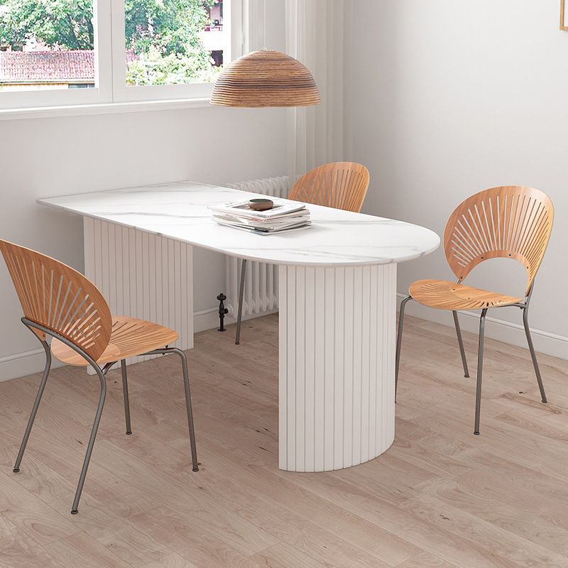 White Dining Table Modern Restaurant Furniture with Double Pedestal Base