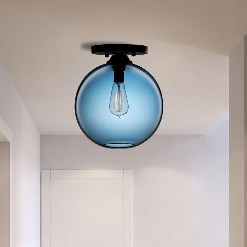 Globe Shade Semi Flush Salle à manger Rouge/Marron/Bleu Verre Style Industriel 1/2 Lumière Plafonnier Noir