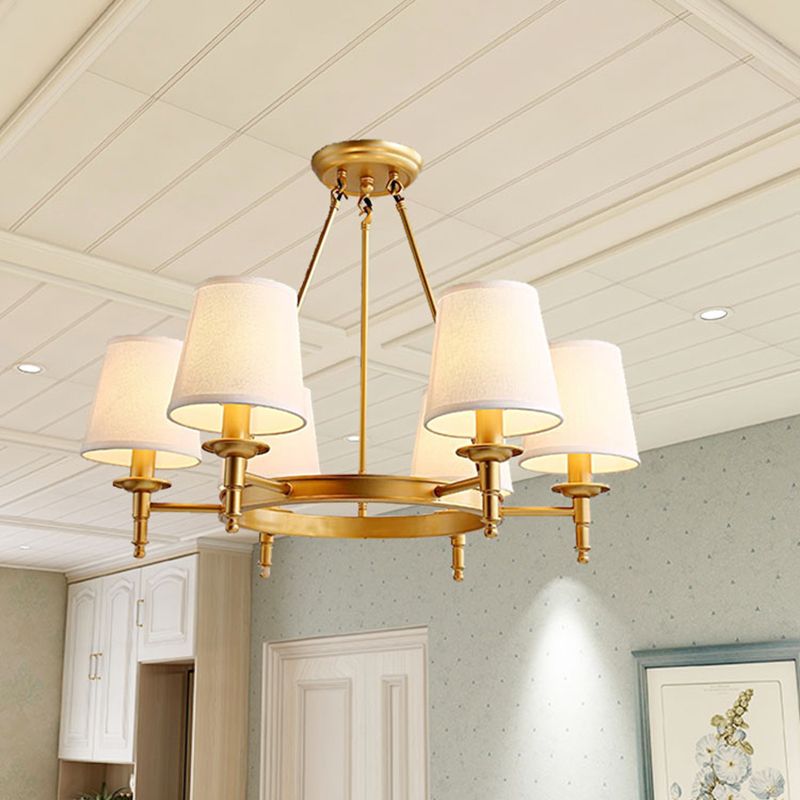 Wagon Wheel Light Fixture Traditional Multi-Head Chandelier Pendant Lamp with White Fabric Shade