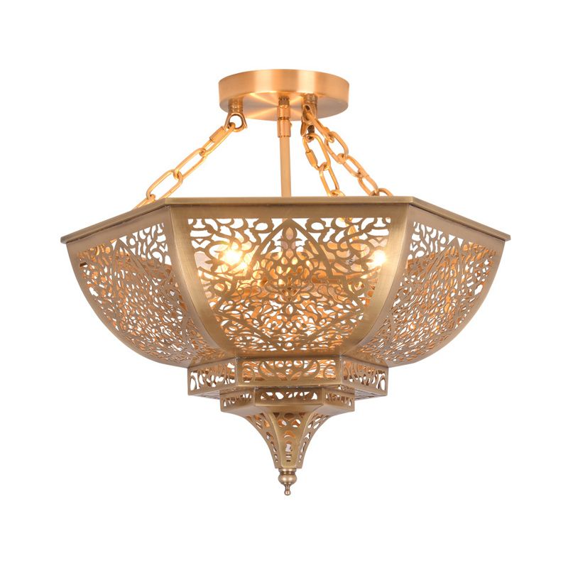 Bowl Dining Room Ceiling Fixture Traditional Metal 4 Heads Gold Semi Flush Mount Light