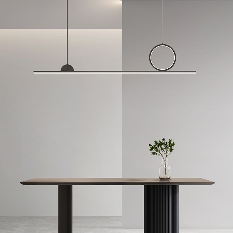 Black LED Island Hanging Lamp Modern Simple Island Lamp with Acrylic Shade for Dining Room