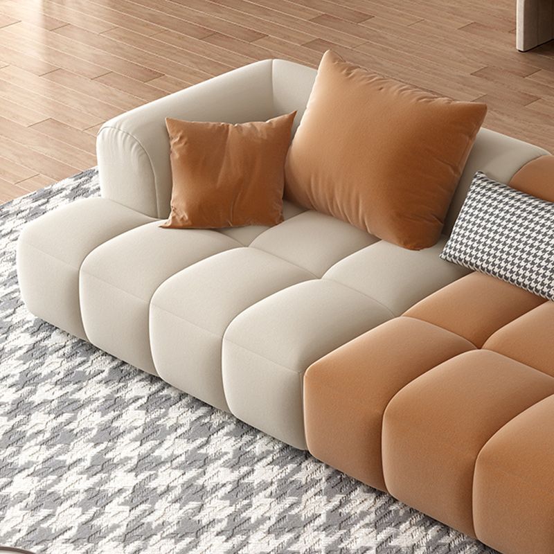 Recessed Arm Sofa Contemporary L Faux Leather Sofa with Pillows