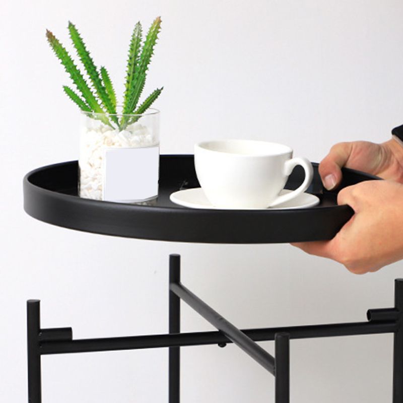 4 Legs Corner Table Round Tray Top Side End Table for Living Room