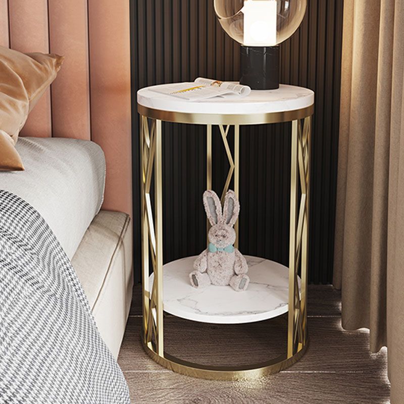 12.65-inch Tall 2-Shelf Night Table Contemporary Stone Top Nightstand