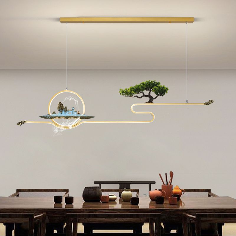 Luces de isla de forma lineal Luces de estilo contemporáneo Metal Dos accesorios de iluminación colgante