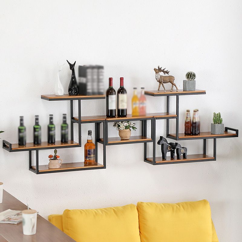 Wall Mounted Bookshelf Solid Wood Industrial Style Bookcase for Home Office