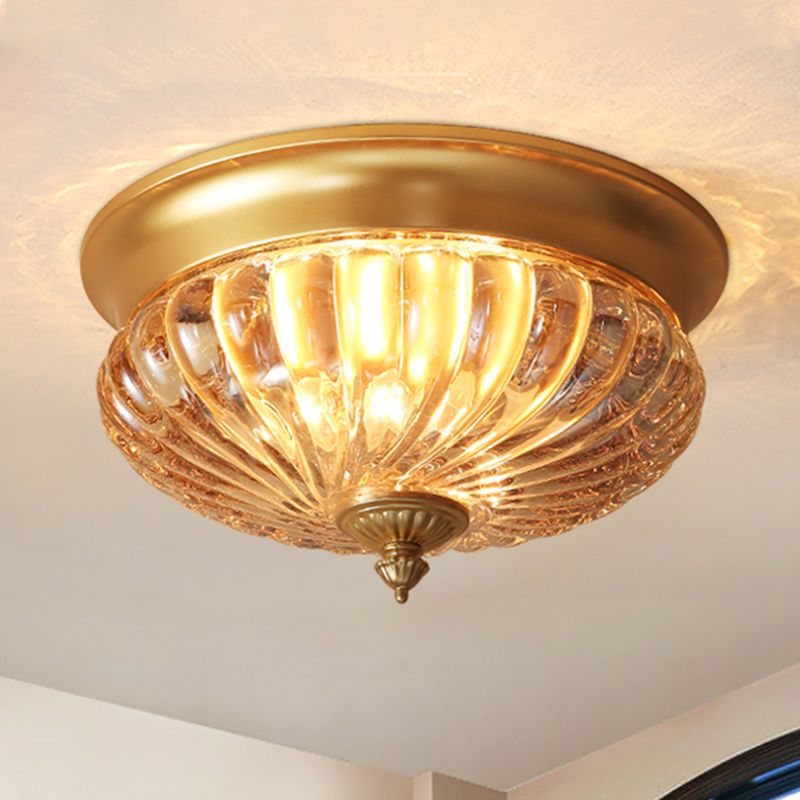 Lampe encastrée à 2 têtes en laiton, plafonnier à dôme en verre prismatique colonialisme pour couloir, 10 "/ 12" W