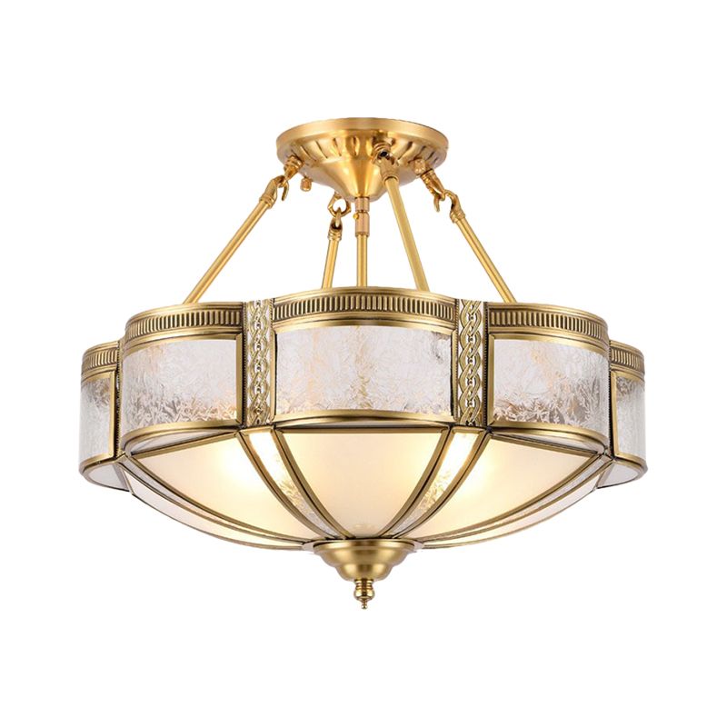 Éclairage de plafond traditionnel en fleurs, 14 "/ 18" de large, 3/4 ampoules, luminaire semi-encastré à motifs en verre givré, en laiton