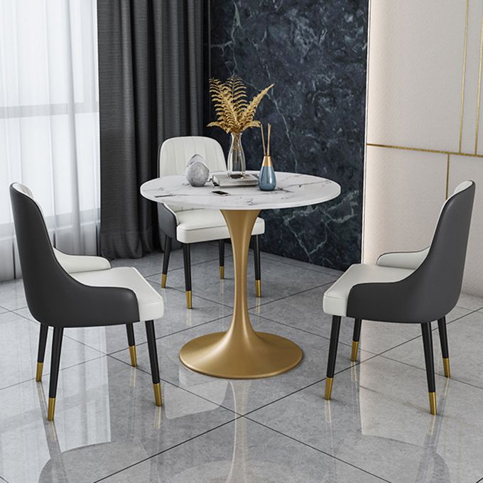 Glam Faux Marble Dining Table Set Round 1/2/4/5 Pieces Dining Set