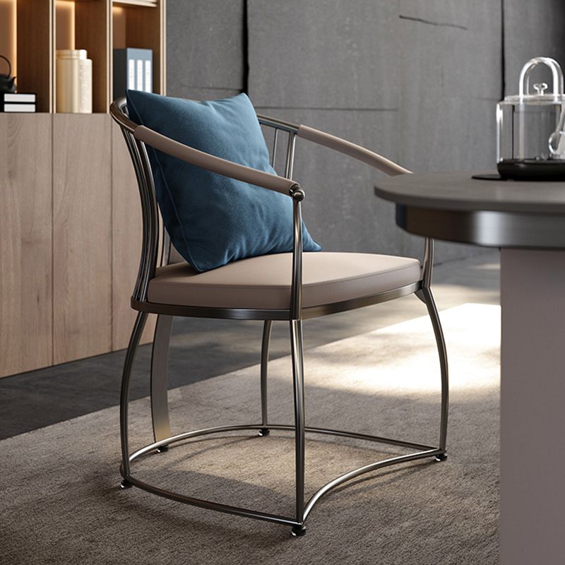 Modern Armrest Backrest Cushion Chair with Metal Legs for Dining Room