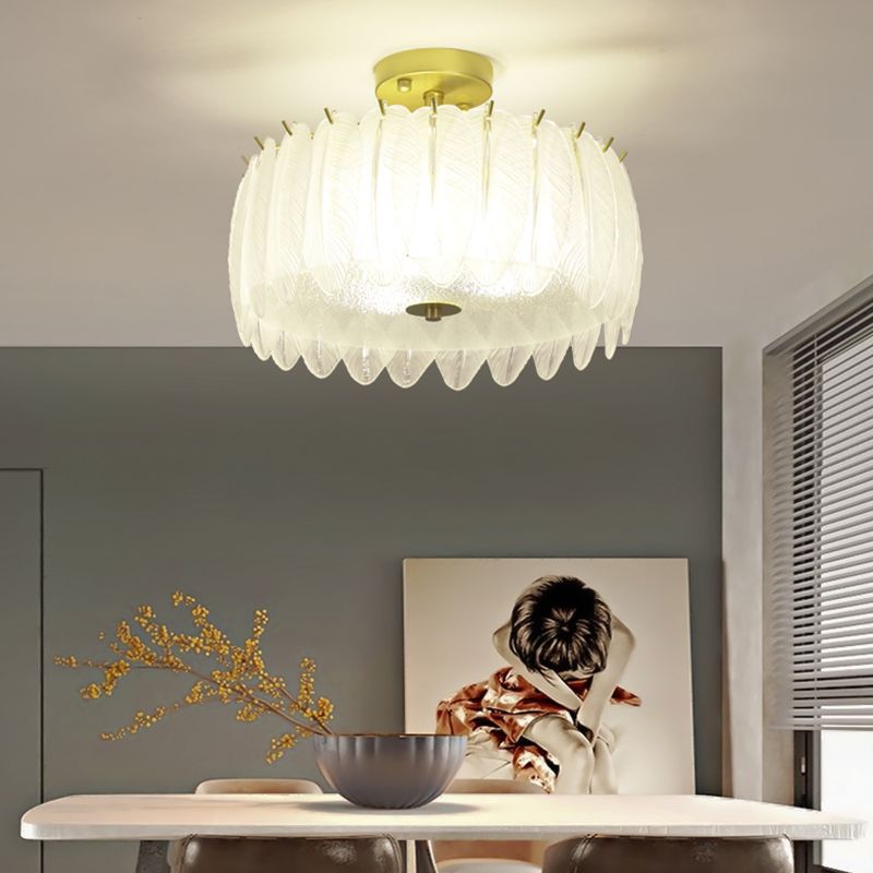 Nordic Circle Semi-Flush Mount Ceiling Light Glass Bedroom Semi Flush Ceiling Light in Gold