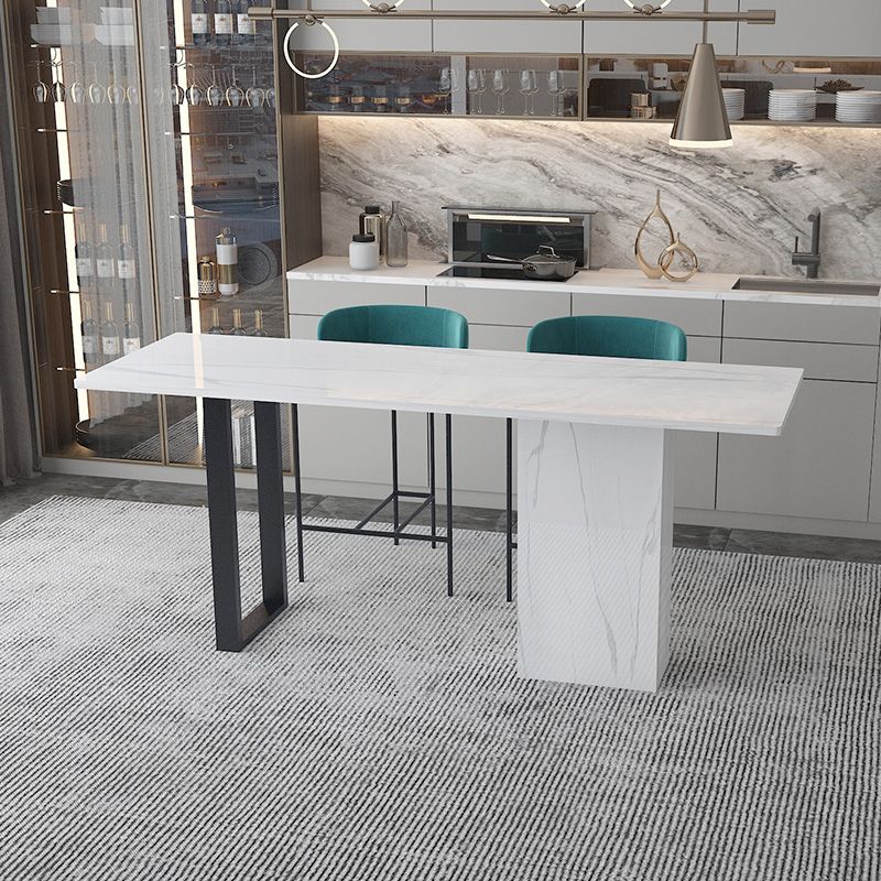 White Stone Rectangle Bar Wine Table Double Pedestal Living Room Bar Dining Table