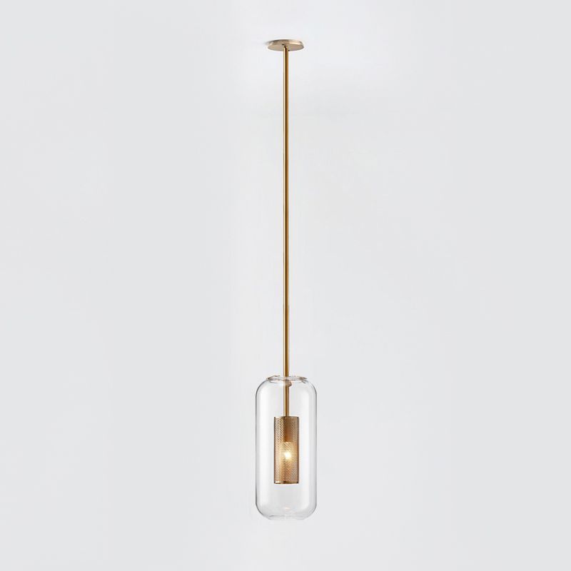 Modern Concise Cylindrical Pendant Light Wrought Iron Single Hanging Lamp with Glass Shade