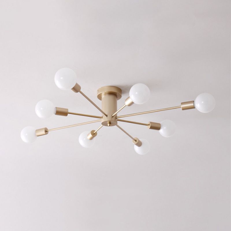 Minimal Sputnik Ceiling Mounted Light Metal Living Room Semi Flush Mount Chandelier