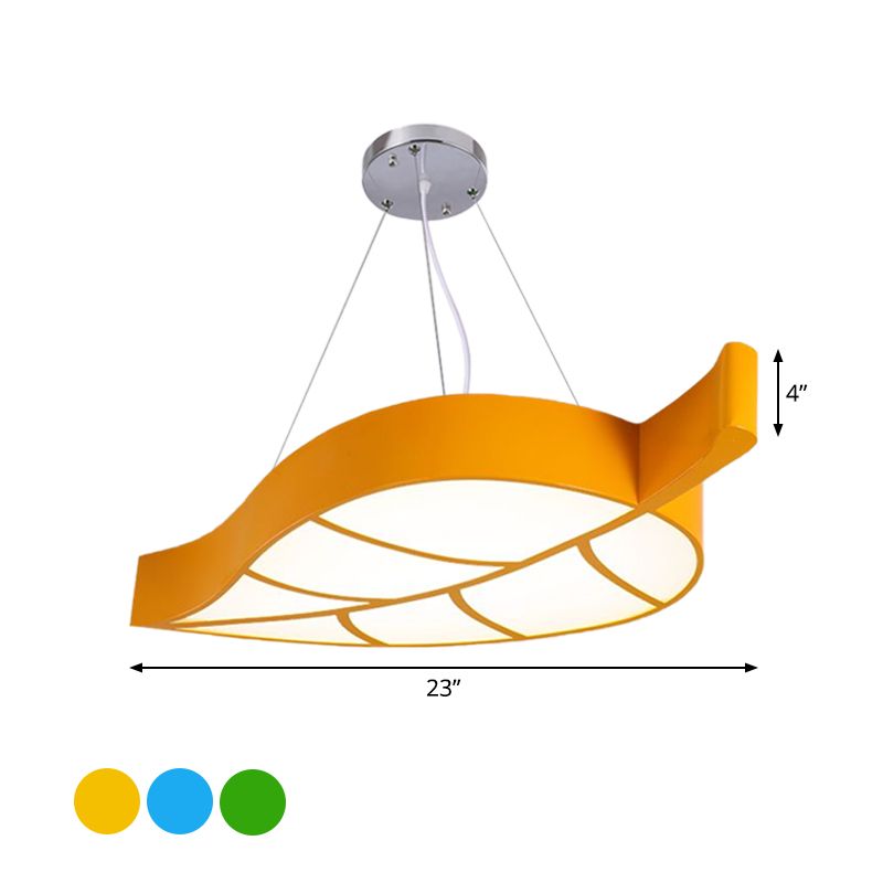 Acrylic Leave Hanging Chandelier Modern Style LED Pendant Light Kit in Blue/Yellow/Green for Dining Room