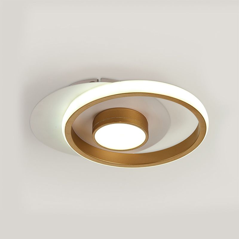 Ring Flush Mount Lamp Modernist Metallic Gold/Black-White LED Flushmount Light for Corridor, Warm/White Light