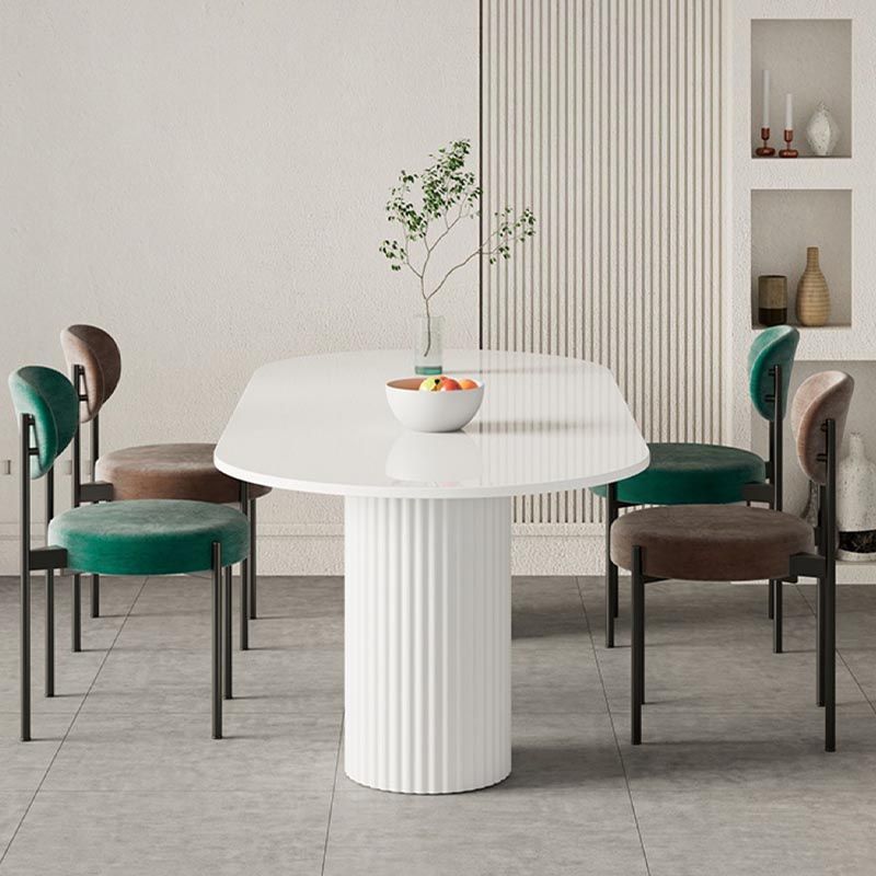 Metal Double Pedestal Table Modern Oval Dining Room Collection in White