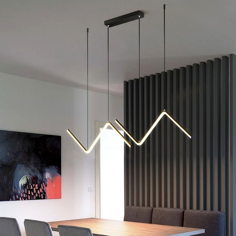 Linear Shape Chandelier Lighting Modern Style Metal 2 Lights Island Lamp in Gold/Black
