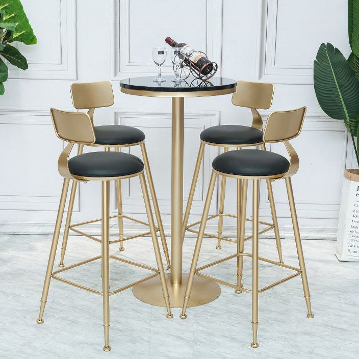 Glam Armless Backrest Counter Stool Iron Cafe Bar Stool with Leather Cushion and Pedal