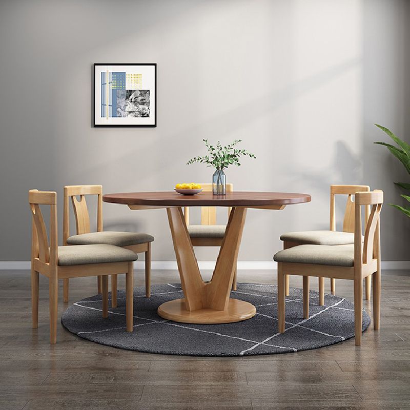 Modern Wood Round Dining Table Rubber Wood Base for Dining Room