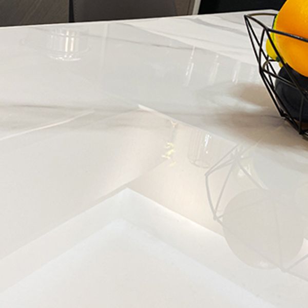 Modern White Stone Top Rectangular Dining Table with 4 Black Metal Legs