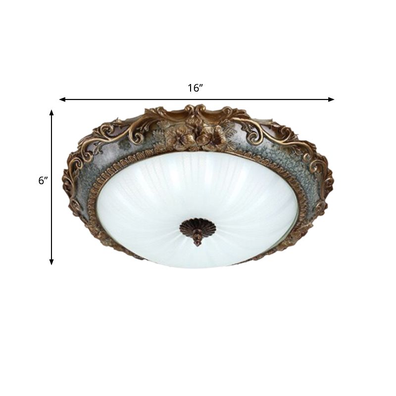 Resin Brass Flush Mount Lighting Round Shape 12"/16"/19.5" W 2/3-Light Rustic Ceiling Lamp with Floral Pedestal