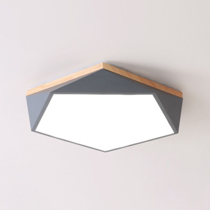 Geometric Bedroom Ceiling Mounted Light Acrylic Macaron LED Flush Mount Lighting with Wood Decoration