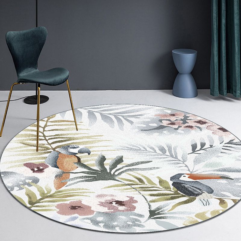 White Plants Carpet Polyester Modern Carpet Non-Slip Backing Carpet for Living Room