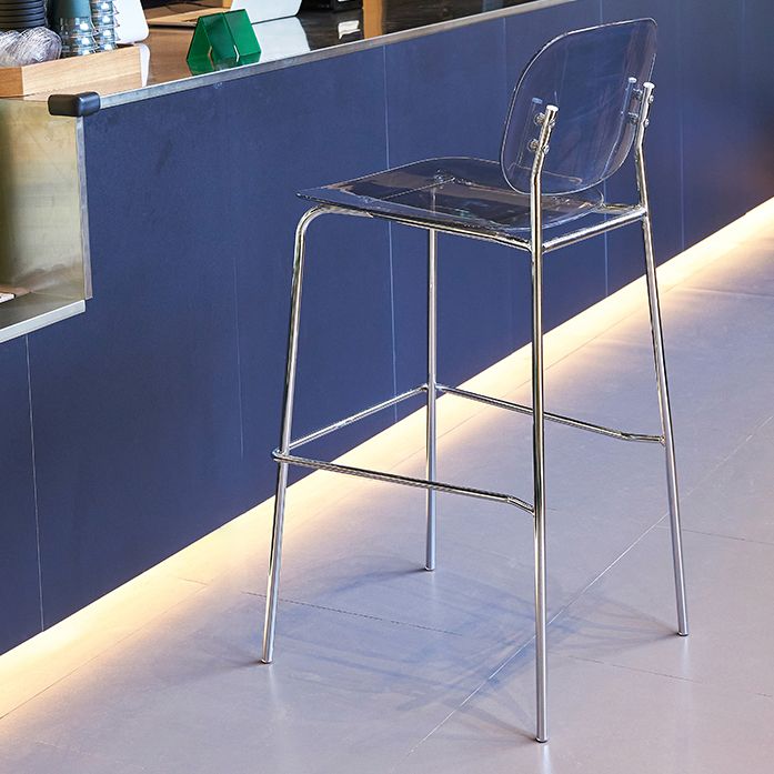 Modern Silver Base Counter Stool Rectangle Acrylic Footrest Counter-height Stool