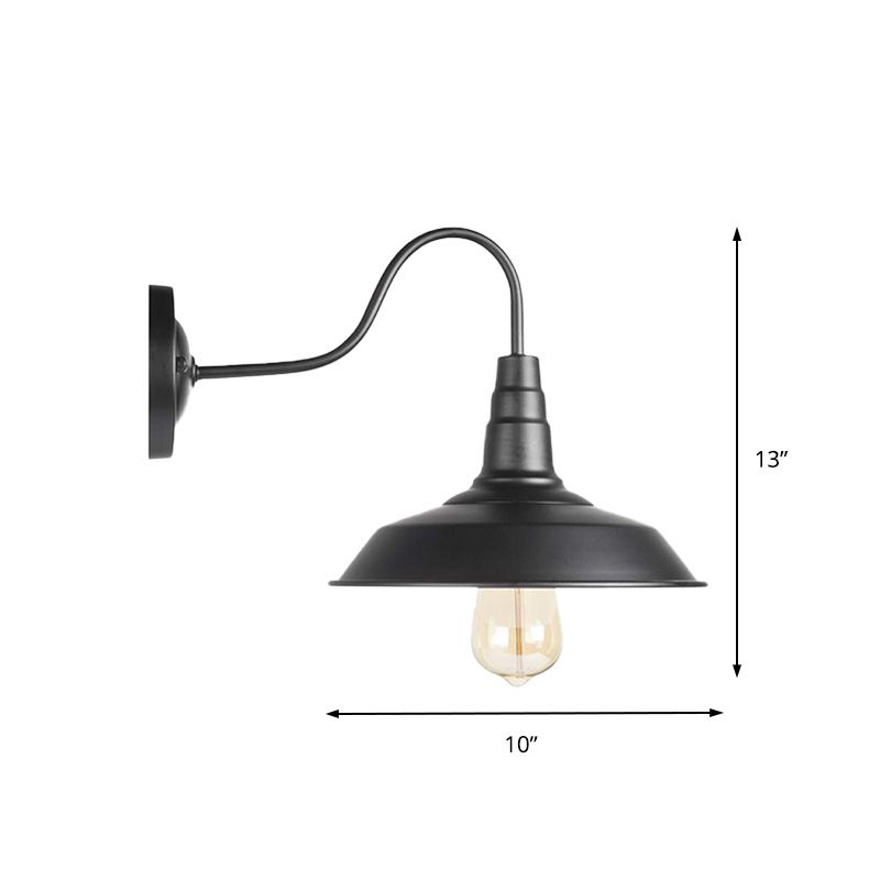 Farmhouse Barn Wall Lighting 1 Light Metal Sconce Lamp with Gooseneck Arm in Black for Bedroom, 2 Packs