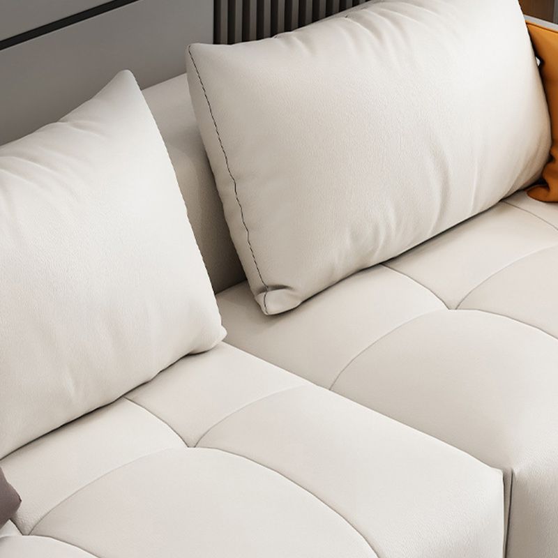 26"H Scandinavian Sectional Sofa Cream Leather Stain-Resistant Sectional