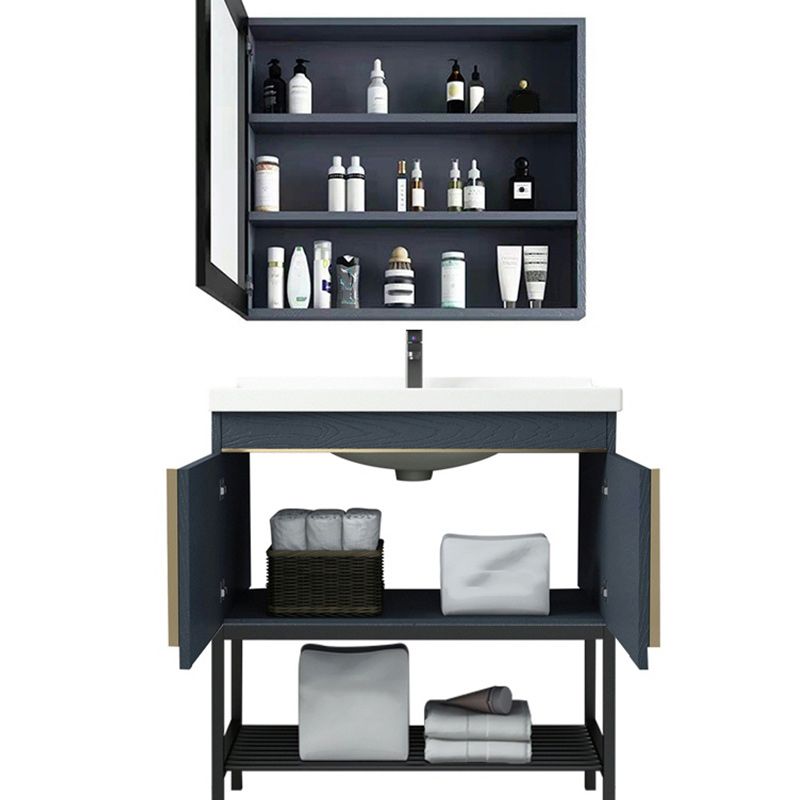 Rectangular Contemporary Bathroom Vanity Set Stainless Steel Sink Cabinet