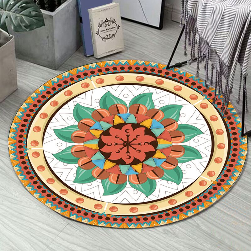 Art Deco Moroccan Rug Multi-Colored Mandala Rug Pet Friendly Machine Washable Anti-Slip Rug for Bedroom