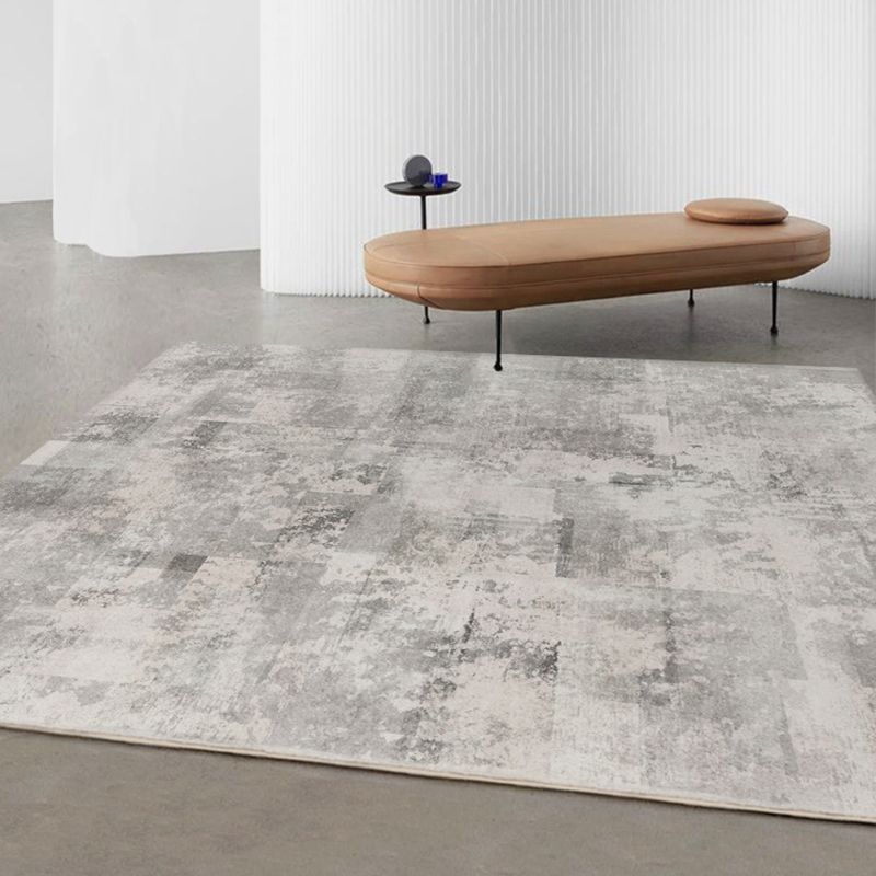 Grey Modern Area Carpet Tie-Dye Pattern Polyester Area Rug Anti-Slip Washable Rug for Home Decor