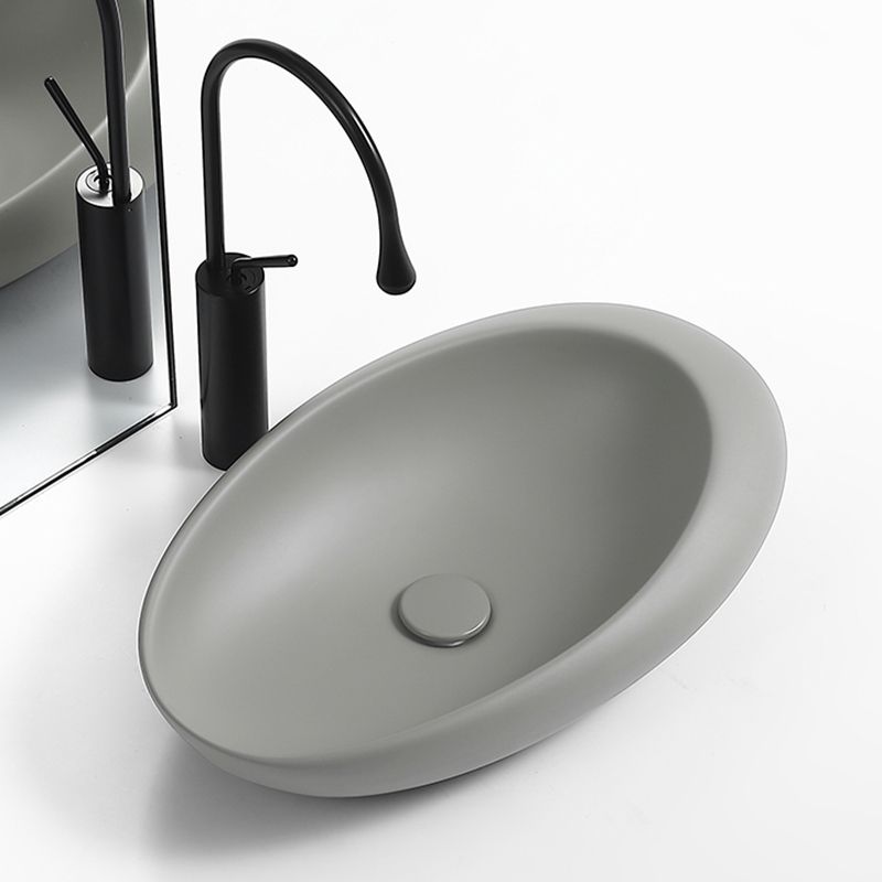 Modern Vessel Bathroom Sink Oval Porcelain with Pop-Up Drain Wash Stand