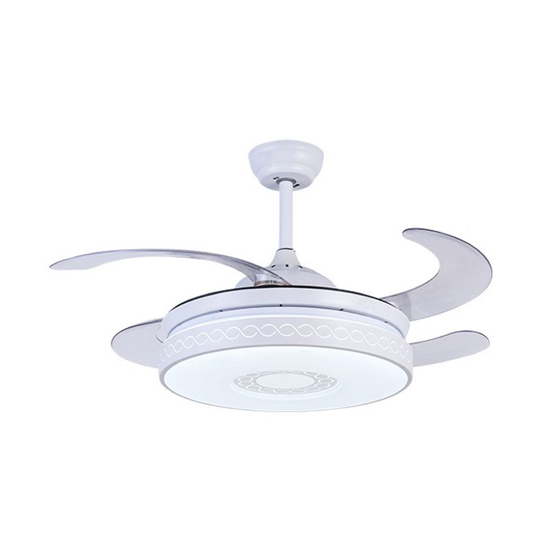 Éclairage de ventilateur de pendentif en acrylique LED contemporain 36 "W Salle Semi-Flush Light en blanc avec 4 lames, télécommande / mur / télécommande et contrôle mural