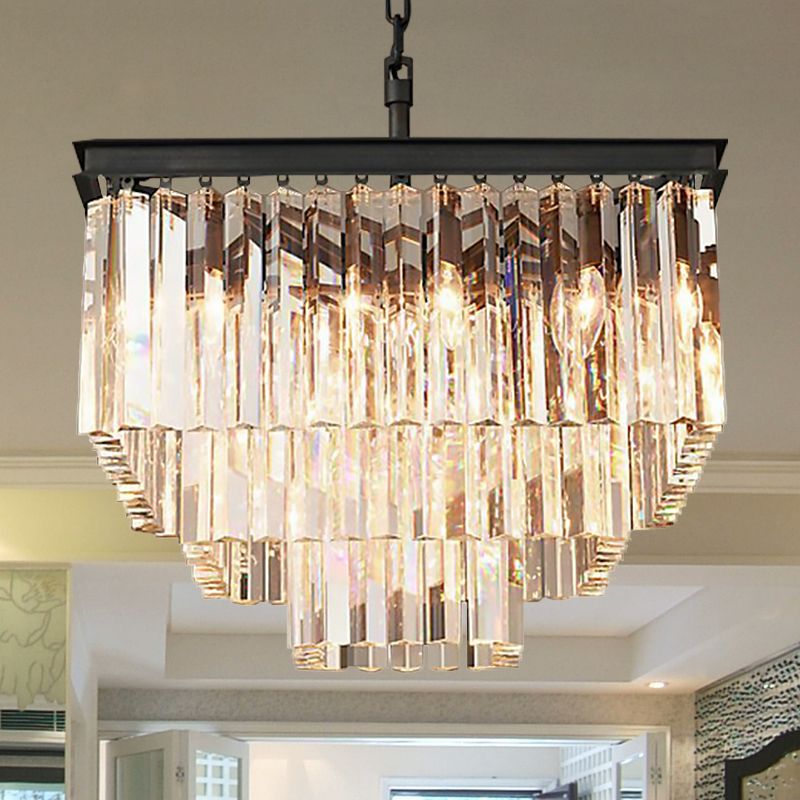 3/5/7-Tier Living Room Chandelier Lighting with Square Clear Crystal Shade LED Suspension Pendant, 19.5"/31.5"/43" Wide
