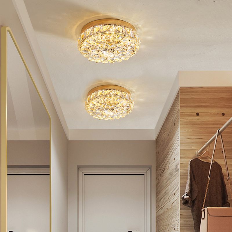 Modern Simple Style Ceiling Lamp Geometric Crystal Flush Mount with Hole 3-4.5'' Dia