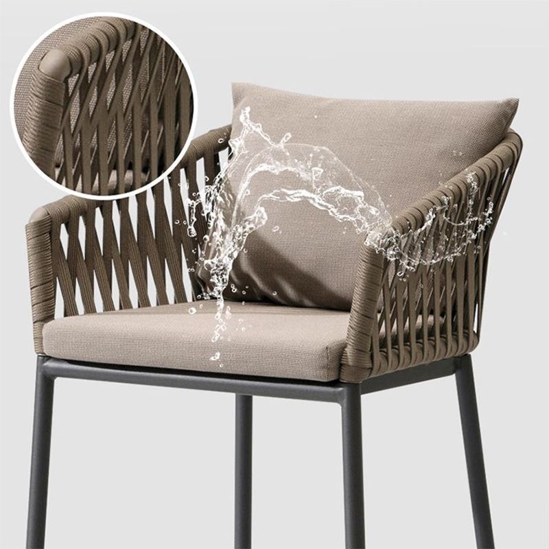 Tropical Outdoor Bistro Chairs Rattan With Arm Aluminum Patio Dining Chair