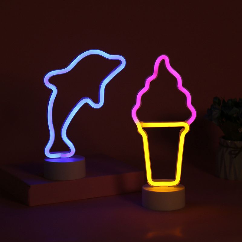 Nordic LED Night Table Light White Geometry Nightstand Lighting with Plastic Shade