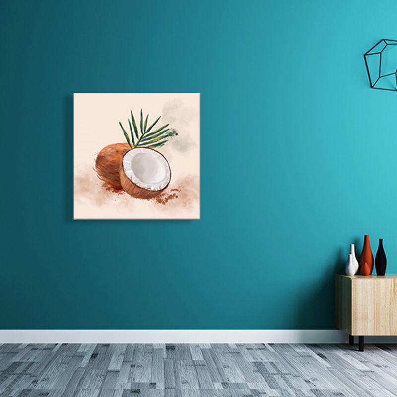 Childrens Art Coconut Painting Canvas Made Textured Brown Wall Decor for Kitchen