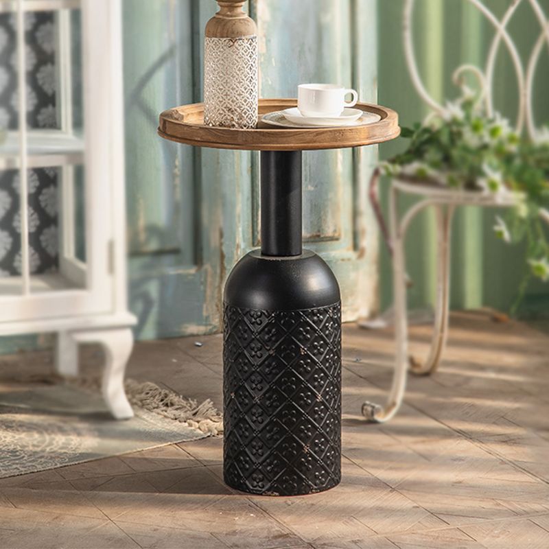 Rustic Iron Pedestal Round Wood Top Coffee Table - Distressed Surface Treatment