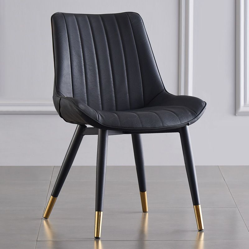 Modern Armless Dining Chairs Solid Back Leather Side Chairs with Metal Legs