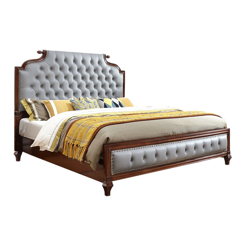 Traditional Brown Panel Bed 57.08" High Oak Bed with Upholstered Headboard