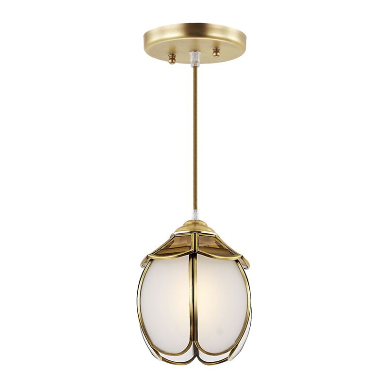 Colonial Scalloped Drop Lamp 1 Head White Glass Pendant Ceiling Light for Living Room