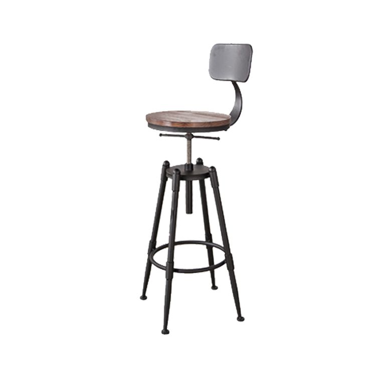 Industrial Footrest Adjustable Height Barstool Brown Pine Home Stool