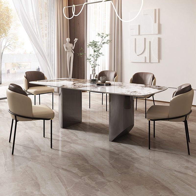 Gold Stone Top Dining Table Rectangle Grey Base Modern Table